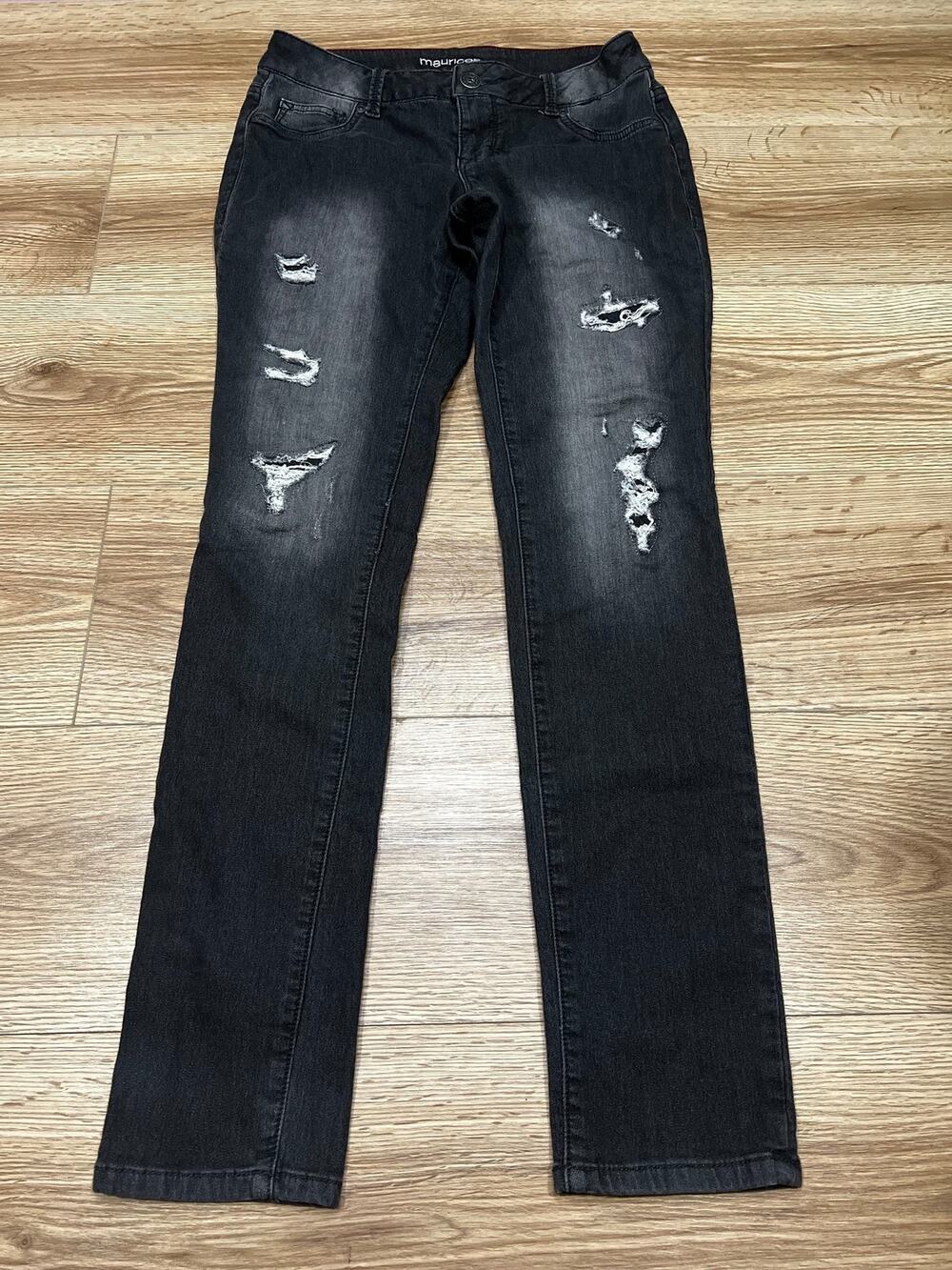 Maurices Womens Jeans Size S Black Distressed Skinny Stretch (A00)